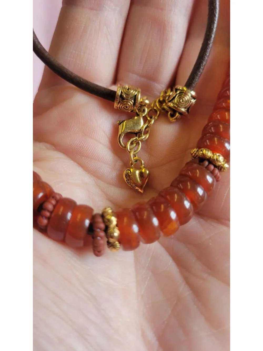Vintage Carolee Signed Orange Glass Disk Beaded Cord Gold Tone Necklace N1F